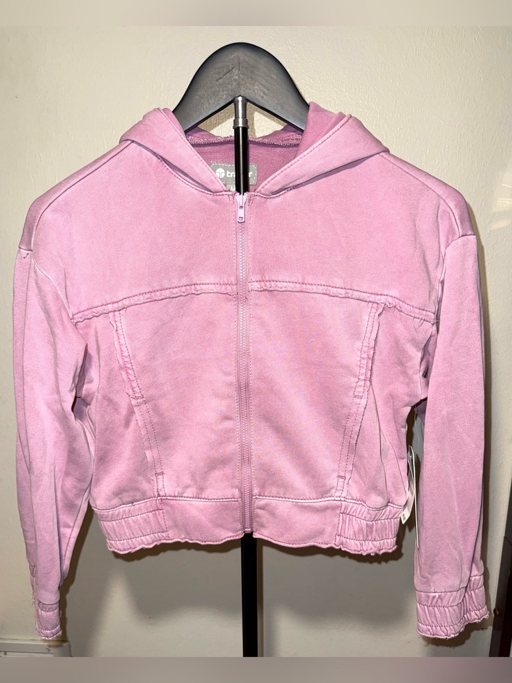 Tractr Kids Pink French Terry Zip-up Hoodie in a cropped fit, size M, NWT